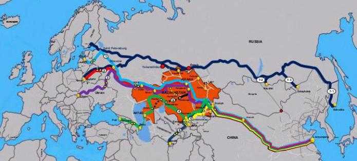 Карта, показывающая маршрут Шелкового пути через Россию